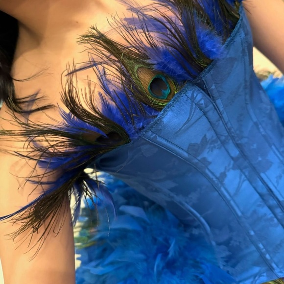 Royal Blue Peacock Feather Costume w/Feather Train - Picture 7 of 14